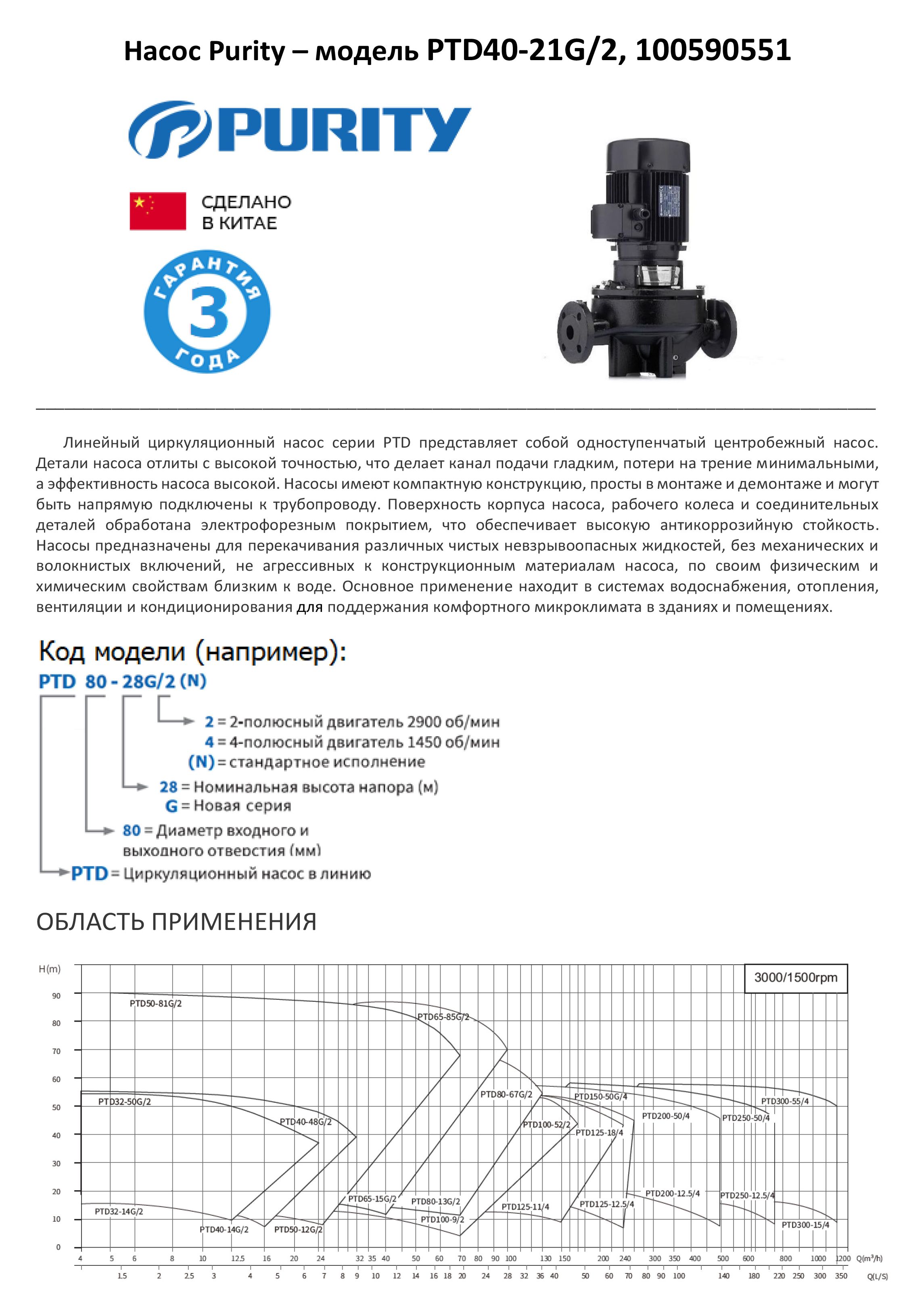 Насос в линию PURITY PTD 40-21G/2 (N)